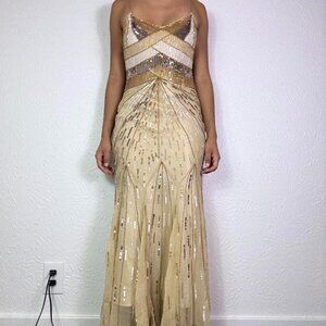 Y2k GODESS GLAM SEQUIN GOLD MAXI DRESS